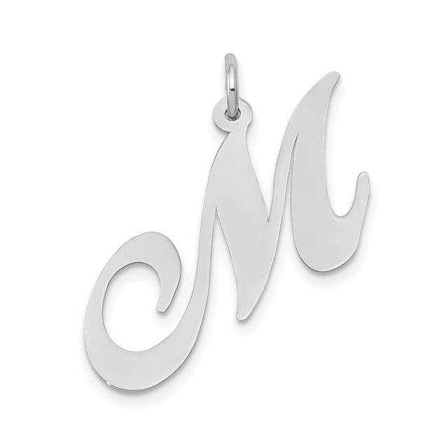 14k White Gold Script Letter M Pendant, Cursive Initial Charm for Women