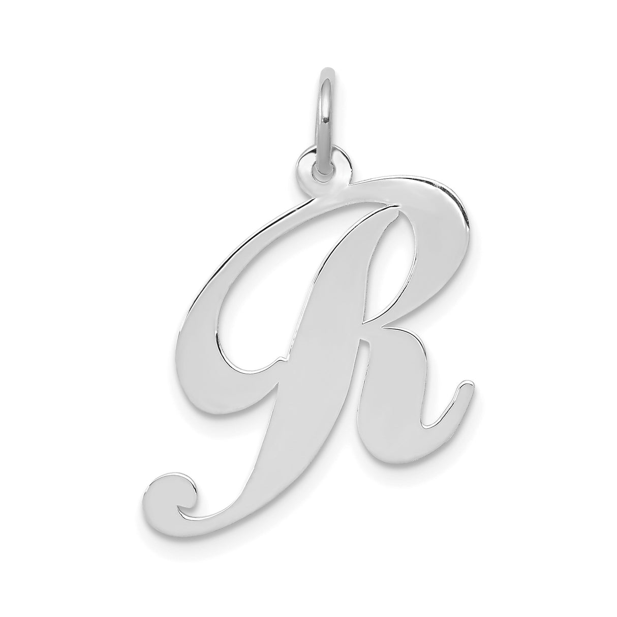 14k White Gold Initial R Pendant Charm, Script Uppercase Letter Design for Women