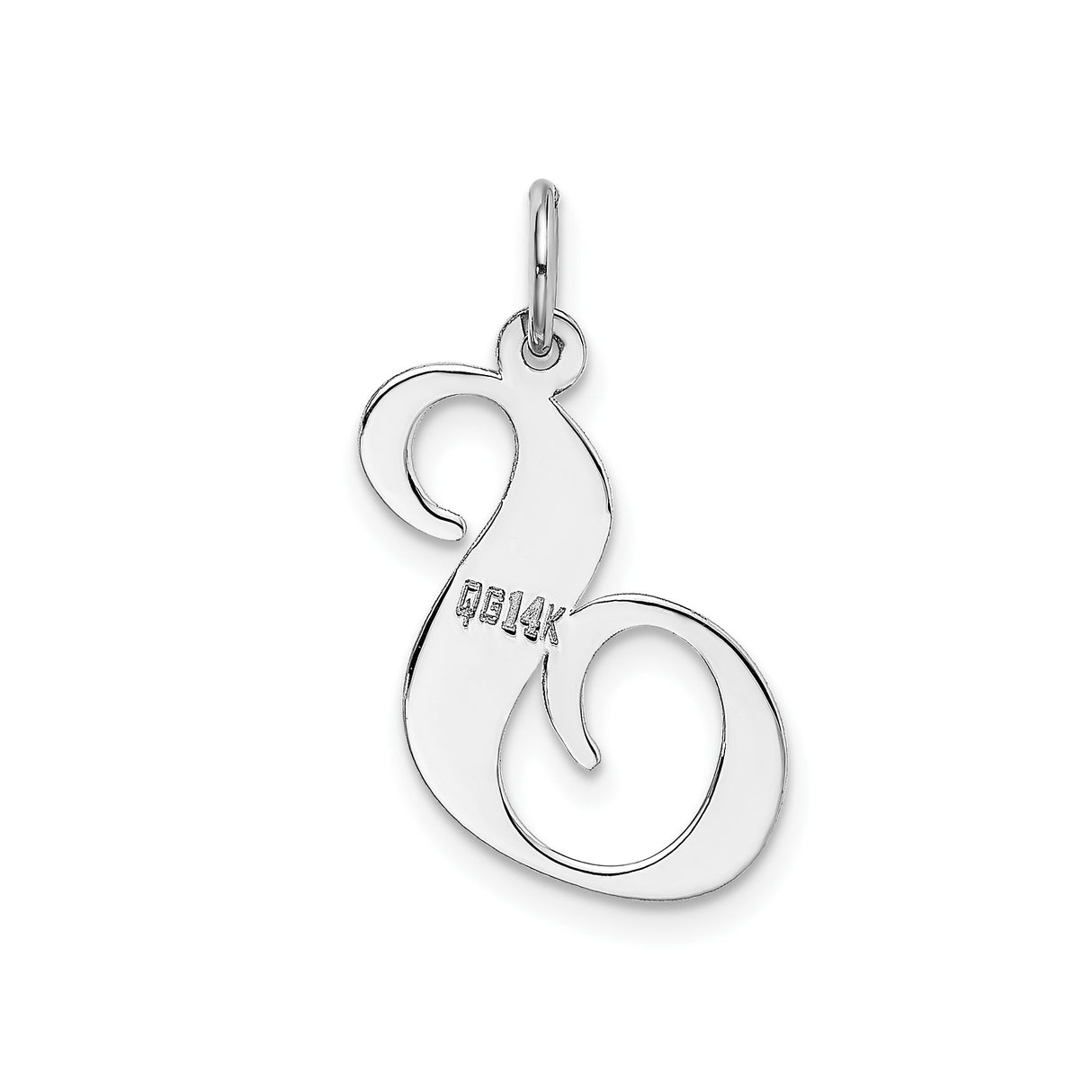 14k White Gold Initial S Pendant, Script Letter Charm with Polished Finish for Women