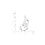 14k White Gold Initial S Pendant, Script Letter Charm with Polished Finish for Women