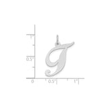 14k White Gold Script Letter J Pendant, Polished Initial Charm for Women