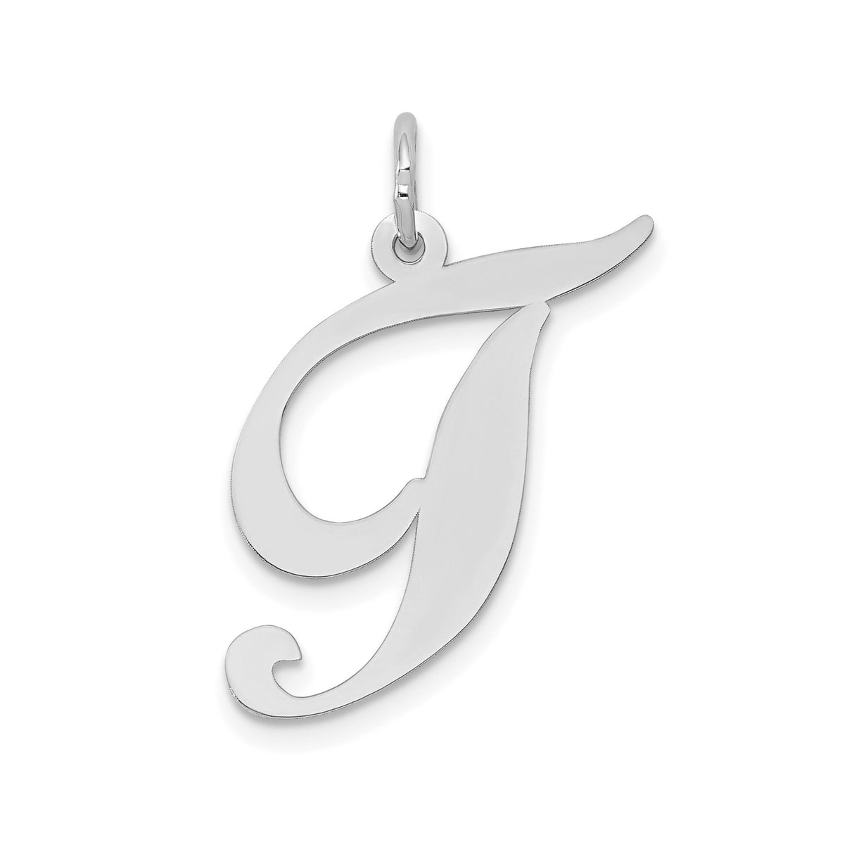 14k White Gold Script Letter J Pendant, Polished Initial Charm for Women