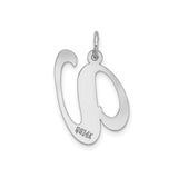 14k White Gold Initial Pendant, Polished Cursive Letter A Monogram Charm for Women