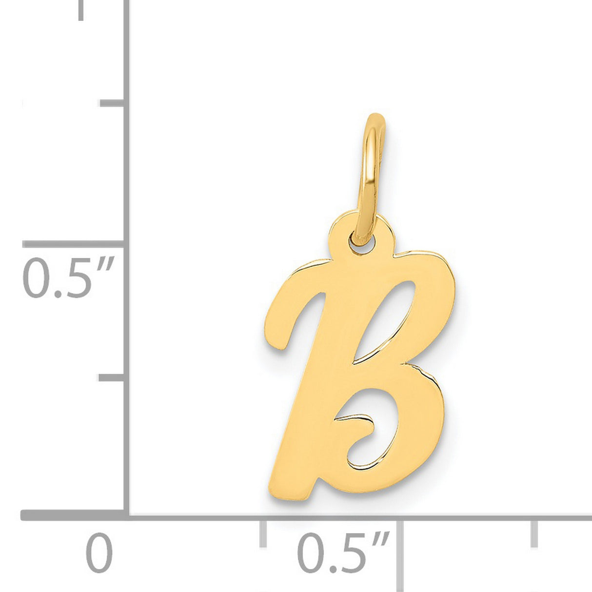 Small Polished Flat Script Upper Case Letter B Initial Charm Pendant in Real 14k Yellow Gold