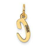 Small Polished Flat Script Upper Case Letter C Initial Charm Pendant in Real 14k Yellow Gold