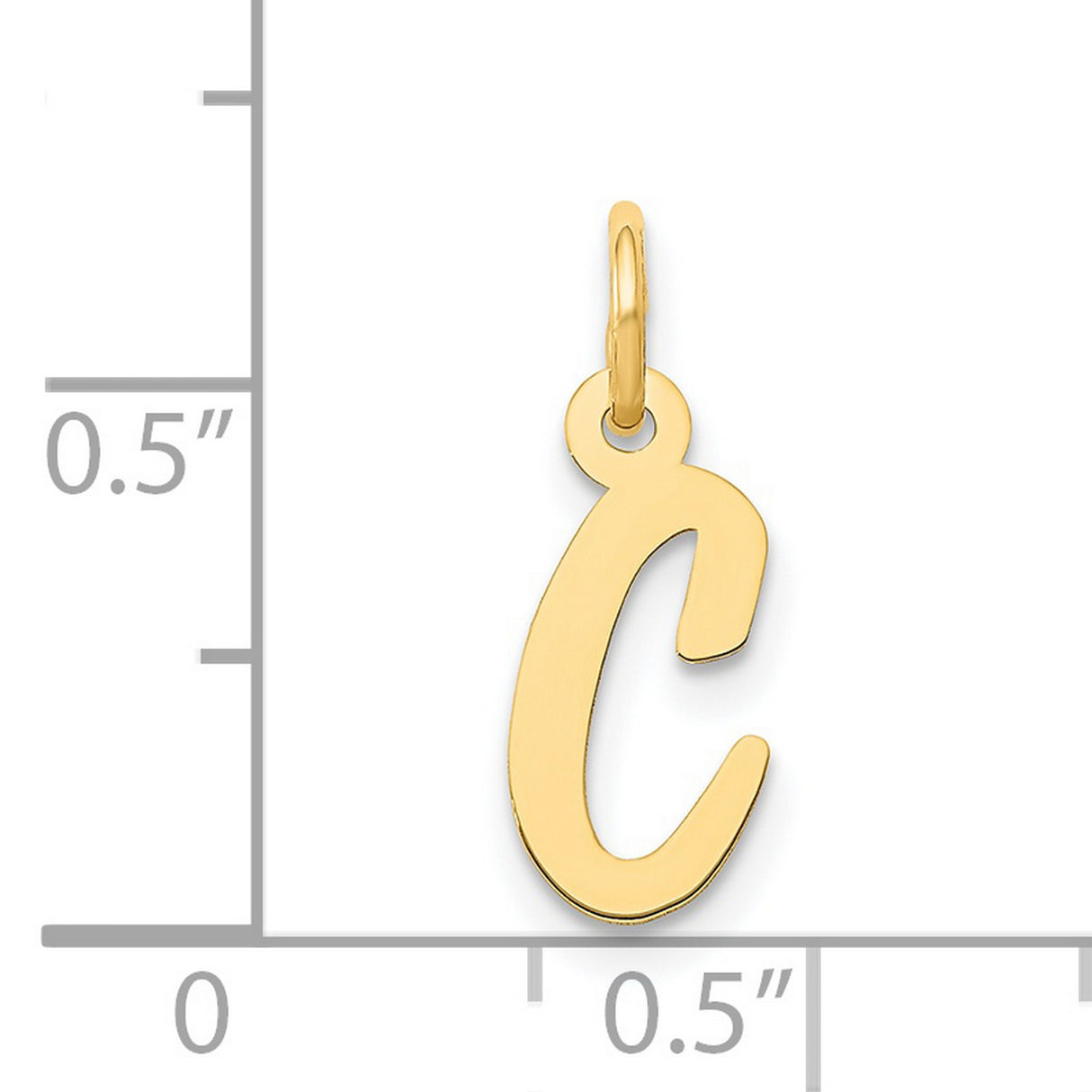 Small Polished Flat Script Upper Case Letter C Initial Charm Pendant in Real 14k Yellow Gold