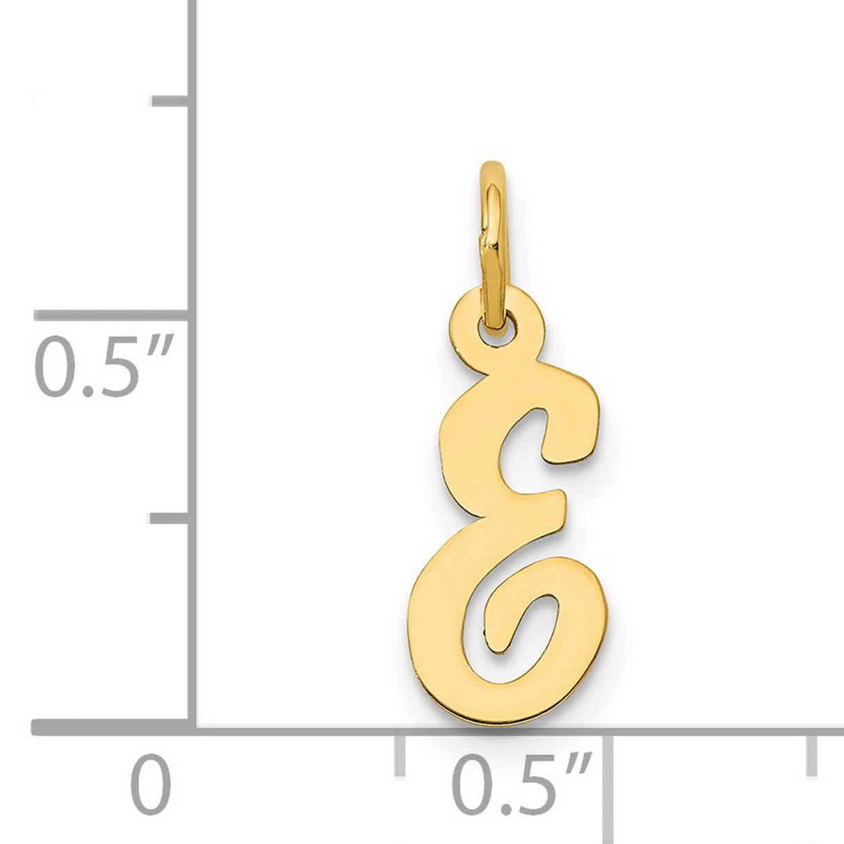 Small Polished Flat Script Upper Case Letter E Initial Charm Pendant in Real 14k Yellow Gold