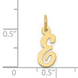 Small Polished Flat Script Upper Case Letter E Initial Charm Pendant in Real 14k Yellow Gold