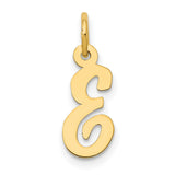 Small Polished Flat Script Upper Case Letter E Initial Charm Pendant in Real 14k Yellow Gold