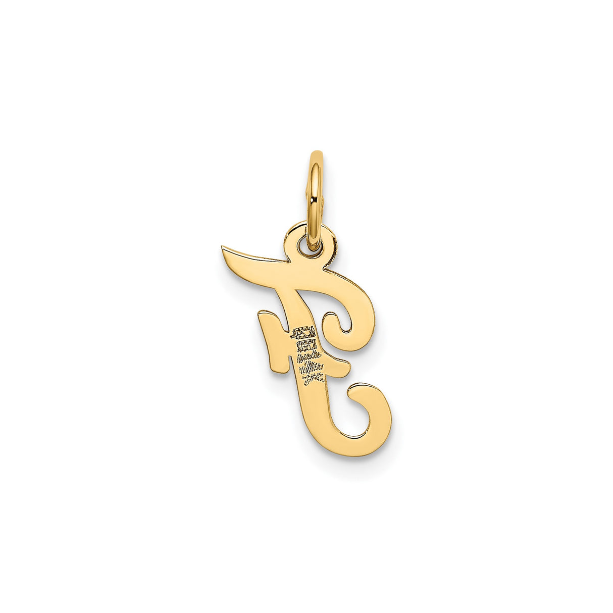 14k Yellow Gold Script Initial F Pendant, Polished Cursive Letter Charm for Women