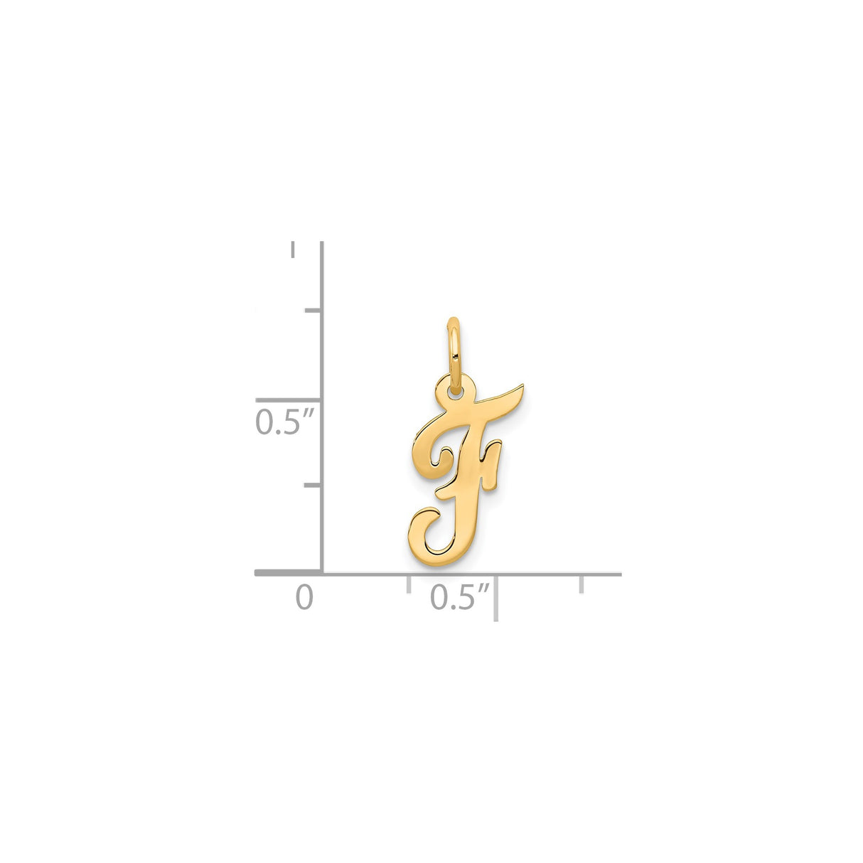14k Yellow Gold Script Initial F Pendant, Polished Cursive Letter Charm for Women