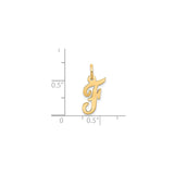 14k Yellow Gold Script Initial F Pendant, Polished Cursive Letter Charm for Women