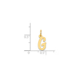 14k Yellow Gold Pendant Charm, Script Uppercase Letter G, Polished Initial Jewelry