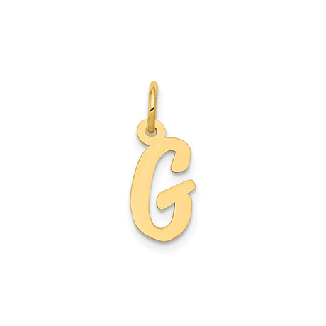 14k Yellow Gold Pendant Charm, Script Uppercase Letter G, Polished Initial Jewelry