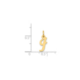 14k Yellow Gold Script Initial J Pendant Charm, Polished Uppercase Cursive Letter Jewelry