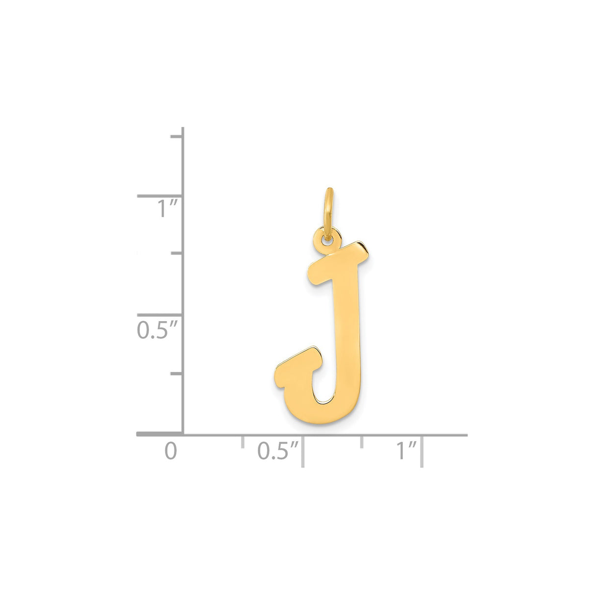 14k Yellow Gold Initial Letter J Pendant, Polished Flat Script Alphabet Charm for Women or Unisex Wearers