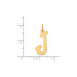 14k Yellow Gold Initial Letter J Pendant, Polished Flat Script Alphabet Charm for Women or Unisex Wearers