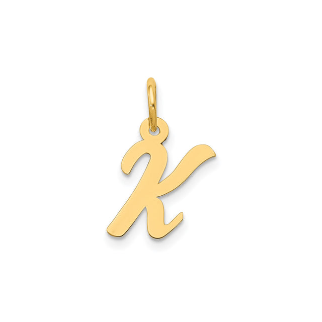 14k Yellow Gold Script Letter K Pendant, Polished Cursive Initial Charm for Women