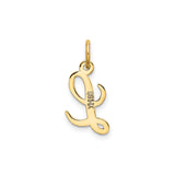 14k Yellow Gold Script Letter L Pendant Charm, Polished Uppercase Initial Jewelry for Women