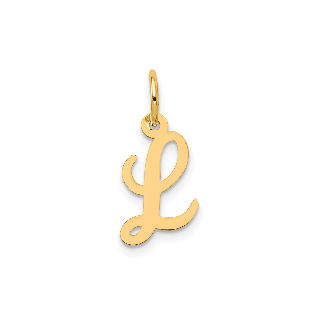 14k Yellow Gold Script Letter L Pendant Charm, Polished Uppercase Initial Jewelry for Women