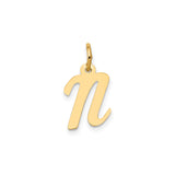 14k Yellow Gold Letter N Pendant, Script Initial Charm for Women