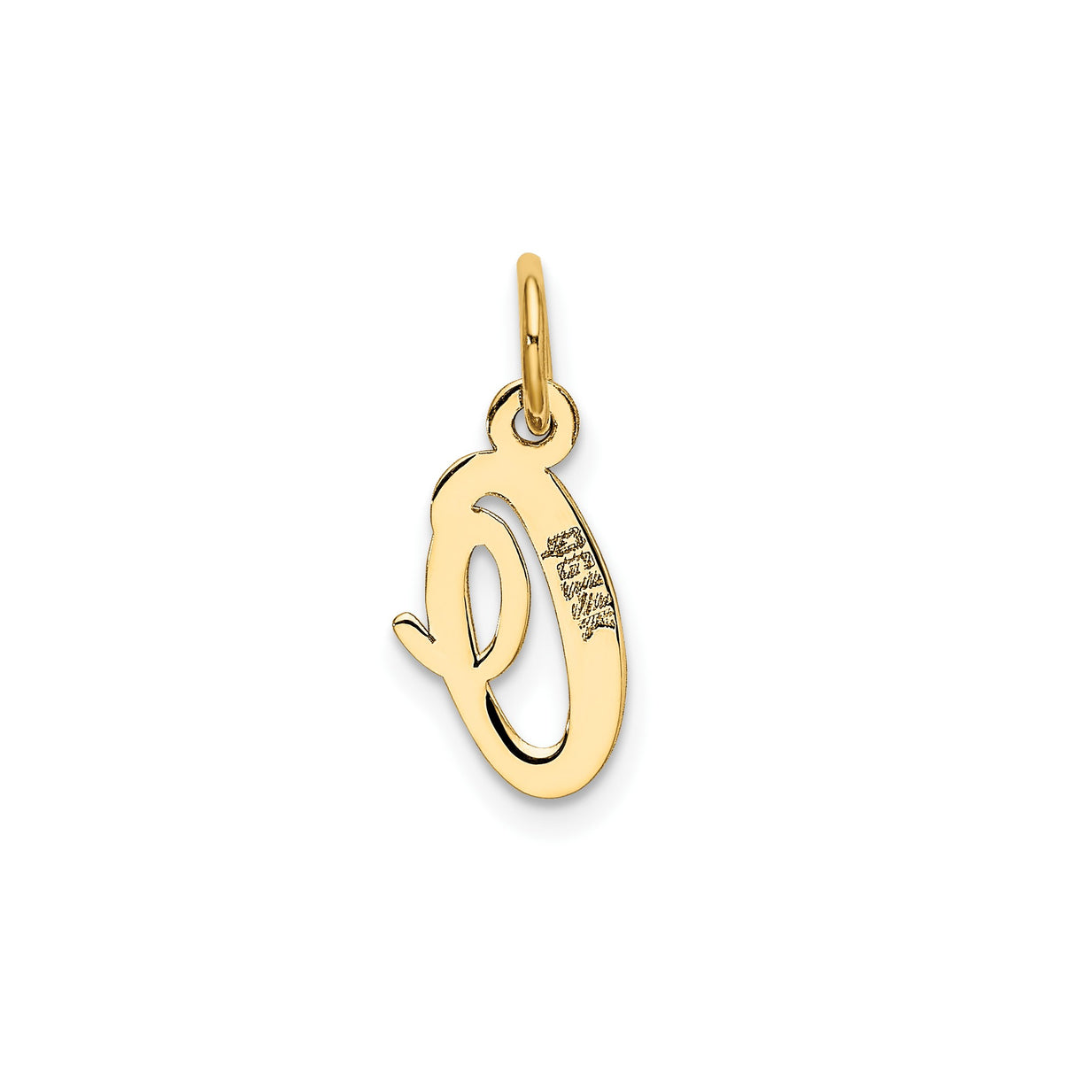 14k Yellow Gold Script Letter Q Pendant Charm, Polished Uppercase Cursive Initial Jewelry for Women