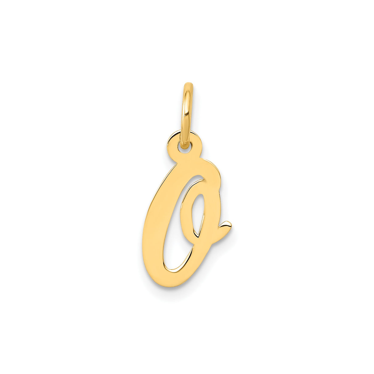 14k Yellow Gold Script Letter Q Pendant Charm, Polished Uppercase Cursive Initial Jewelry for Women