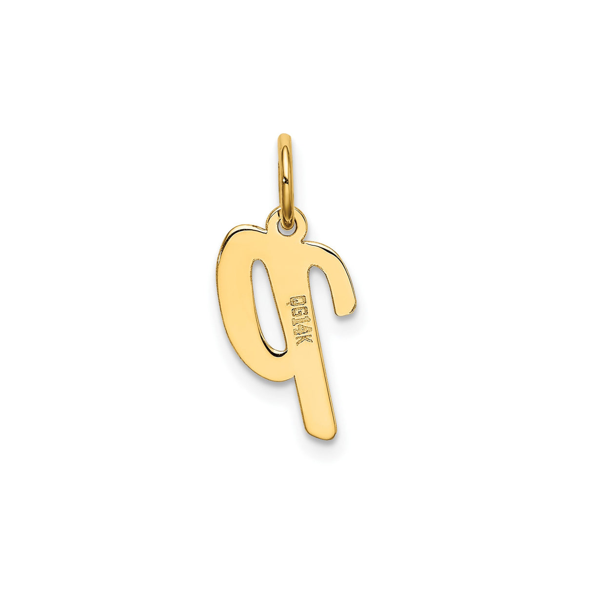 14k Yellow Gold Script Letter P Pendant Charm, Polished Uppercase Initial Jewelry