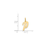 14k Yellow Gold Script Letter P Pendant Charm, Polished Uppercase Initial Jewelry