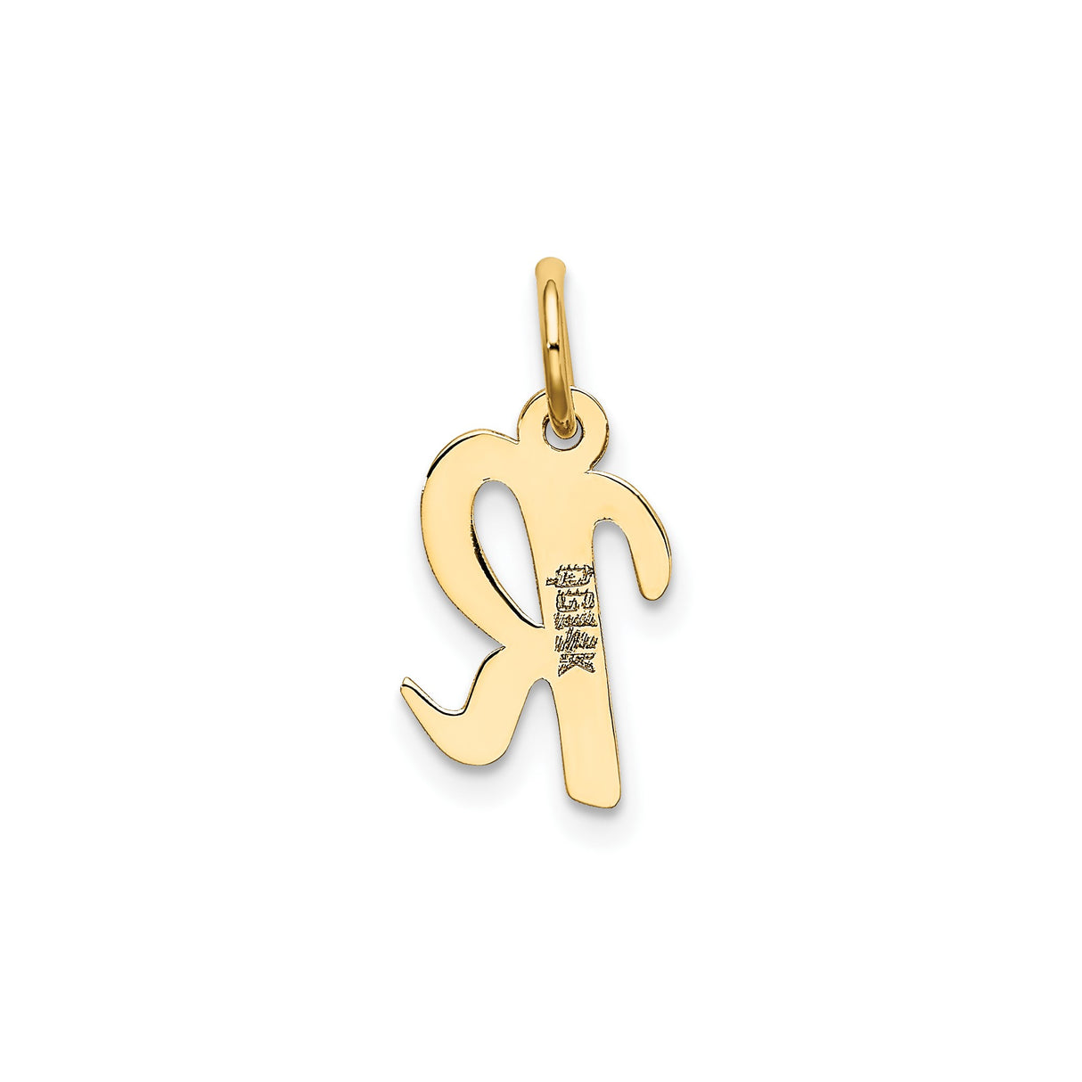 14k Yellow Gold Initial Pendant, Flat Script Letter R Charm, Unisex Monogram Jewelry