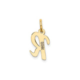 14k Yellow Gold Initial Pendant, Flat Script Letter R Charm, Unisex Monogram Jewelry
