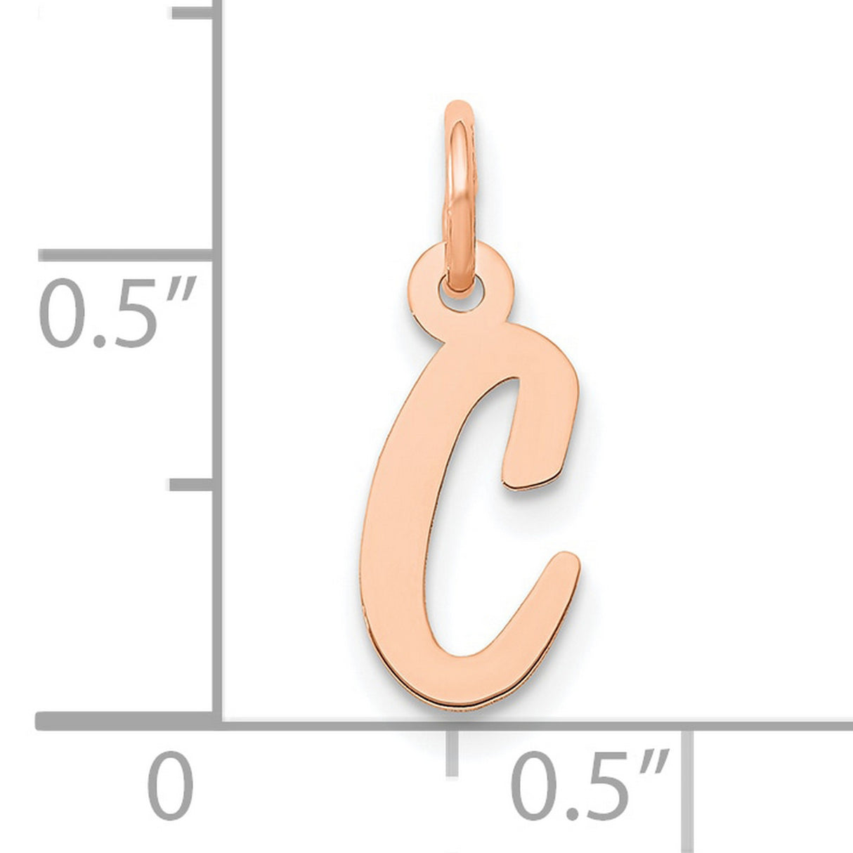 QG- Small Script Letter C Initial Charm Pendant in Real 14k Rose Gold