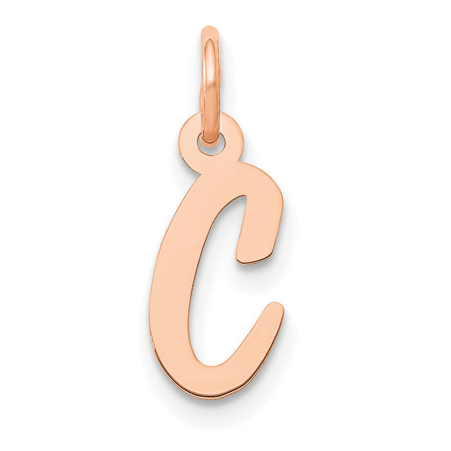QG- Small Script Letter C Initial Charm Pendant in Real 14k Rose Gold