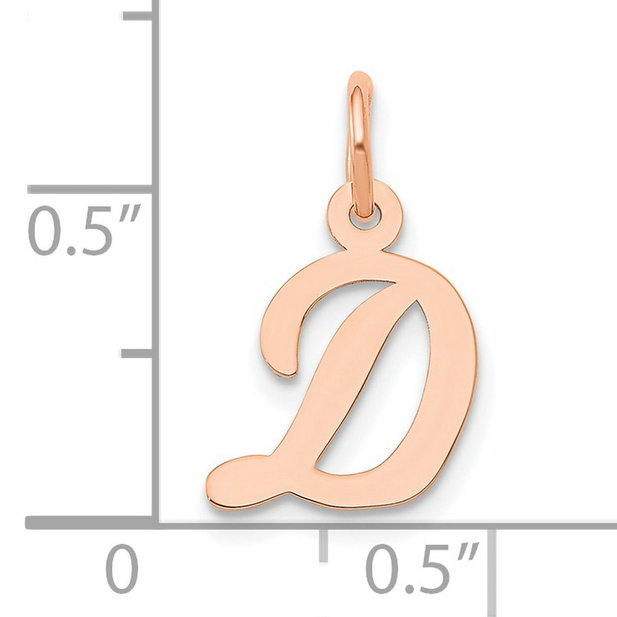 14k Rose Gold Script Initial D Pendant, Polished Cursive Letter Charm for Women