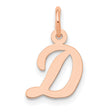 14k Rose Gold Script Initial D Pendant, Polished Cursive Letter Charm for Women