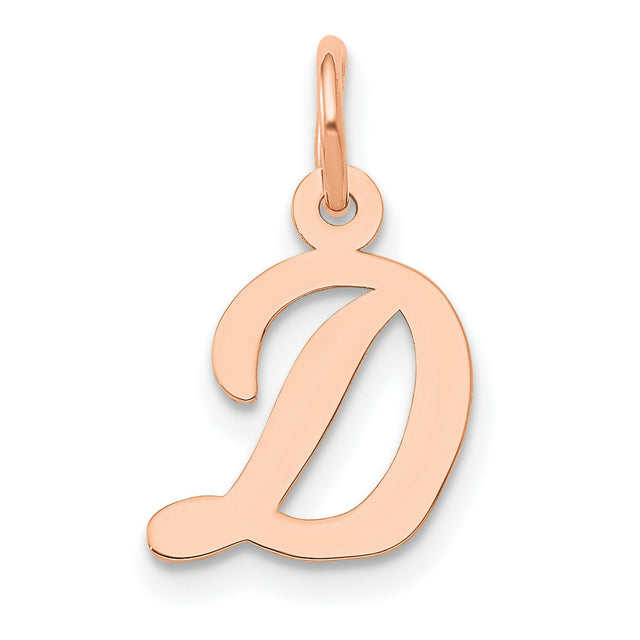14k Rose Gold Script Initial D Pendant, Polished Cursive Letter Charm for Women