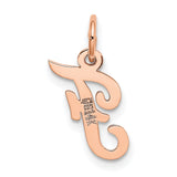 14k Rose Gold Script Initial F Pendant, Cursive Letter Charm for Women
