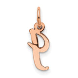 14k Rose Gold Script Initial J Pendant Charm, Polished Cursive Letter Design for Women