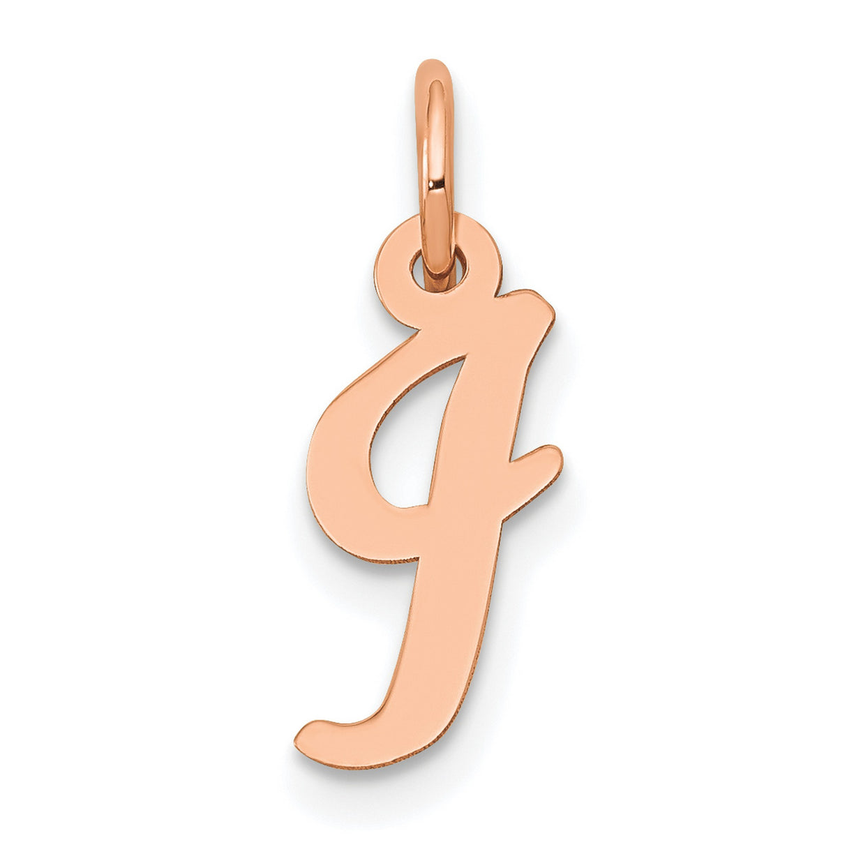 14k Rose Gold Script Initial J Pendant Charm, Polished Cursive Letter Design for Women