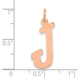 14k Rose Gold Letter J Pendant Charm, Polished Block Initial, Dainty Monogram Jewelry