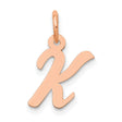 14k Rose Gold Initial Pendant Charm, Cursive Letter K Monogram Jewelry for Women