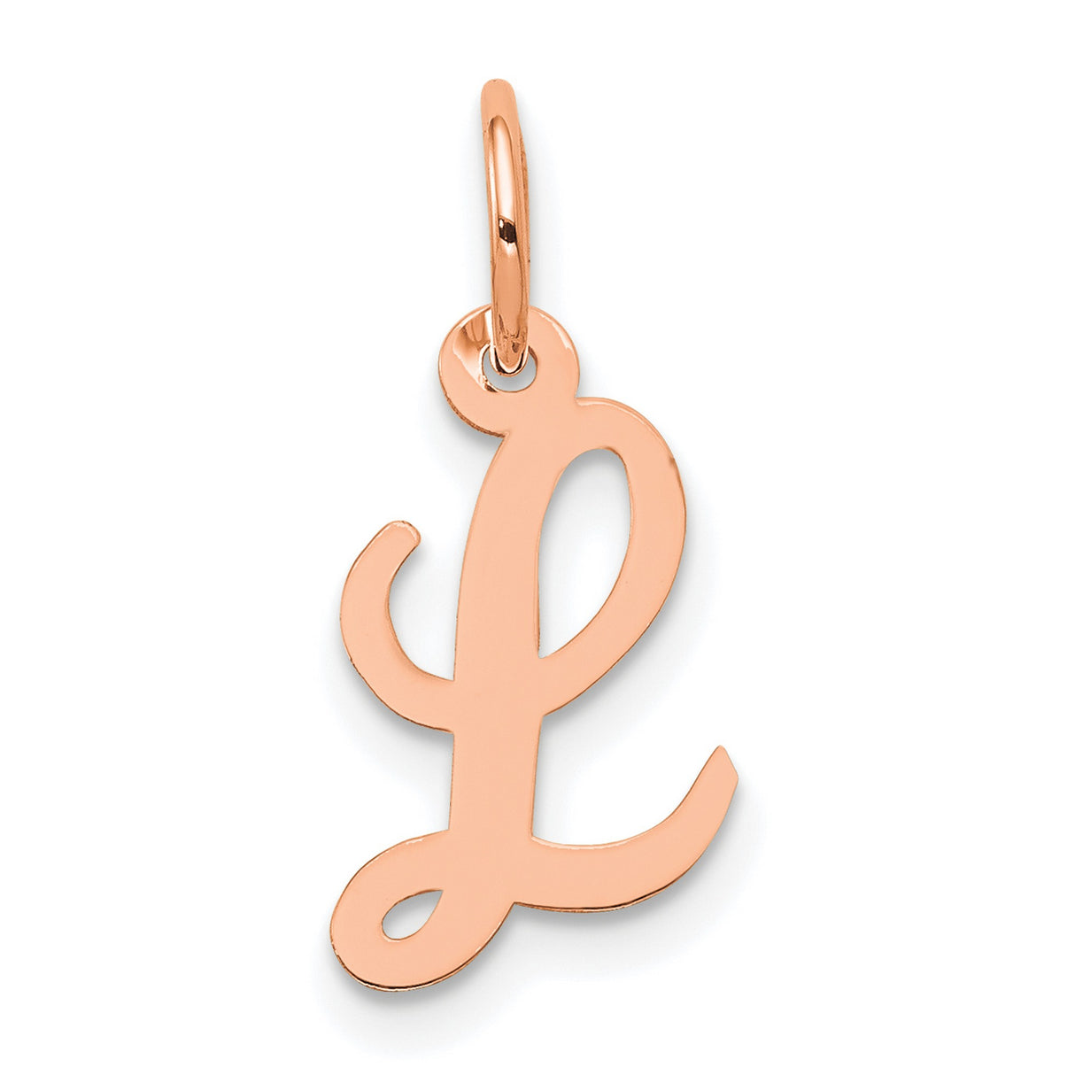 QG- Small Script Letter L Initial Charm Pendant in Real 14k Rose Gold