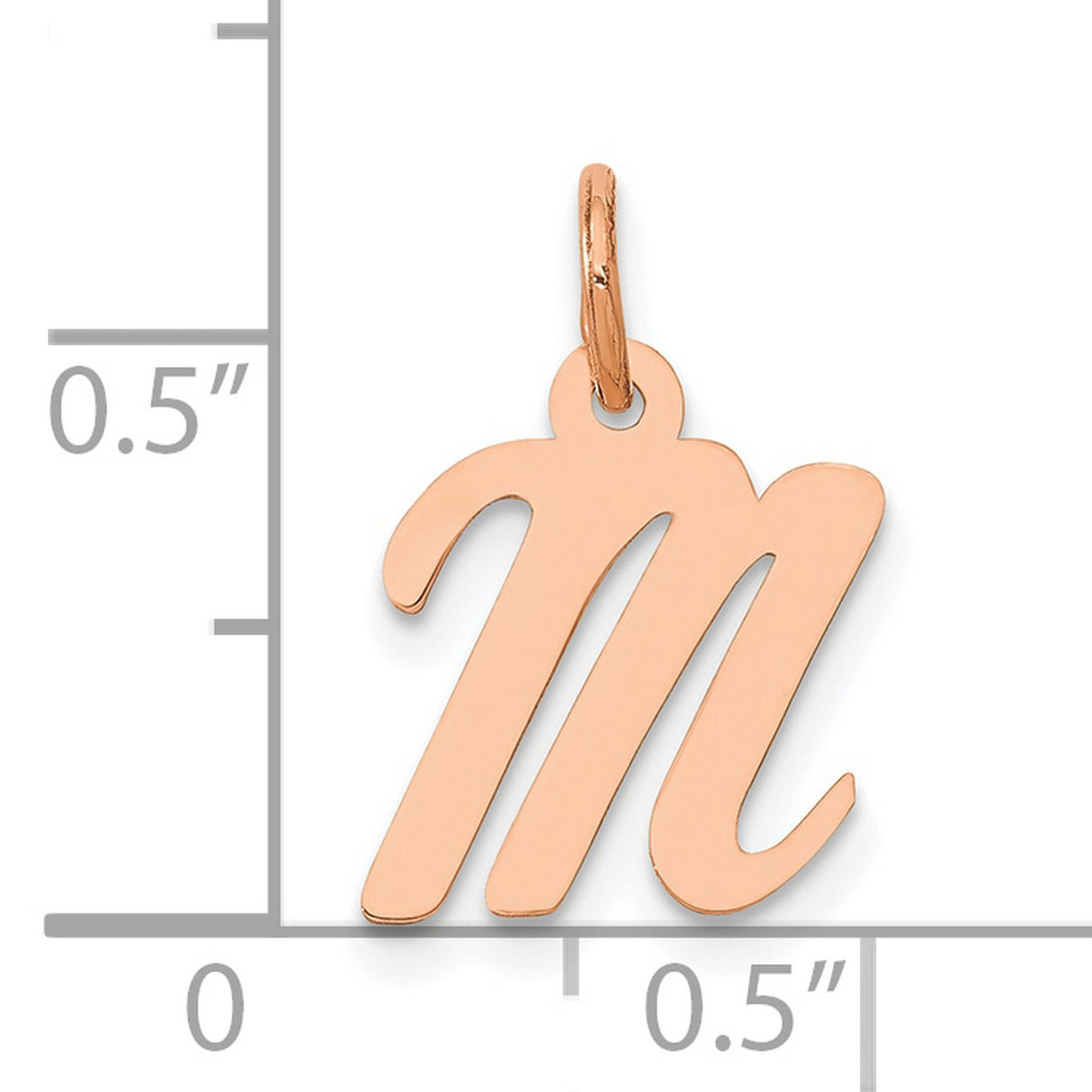 14k Rose Gold Virgo Zodiac Pendant, Script M Initial Charm with Tail Design