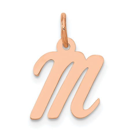 14k Rose Gold Virgo Zodiac Pendant, Script M Initial Charm with Tail Design