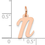 14k Rose Gold Lowercase N Pendant, Dainty Cursive Initial Charm for Women or Unisex Wear