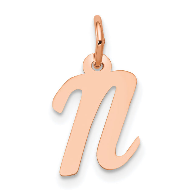 14k Rose Gold Lowercase N Pendant, Dainty Cursive Initial Charm for Women or Unisex Wear