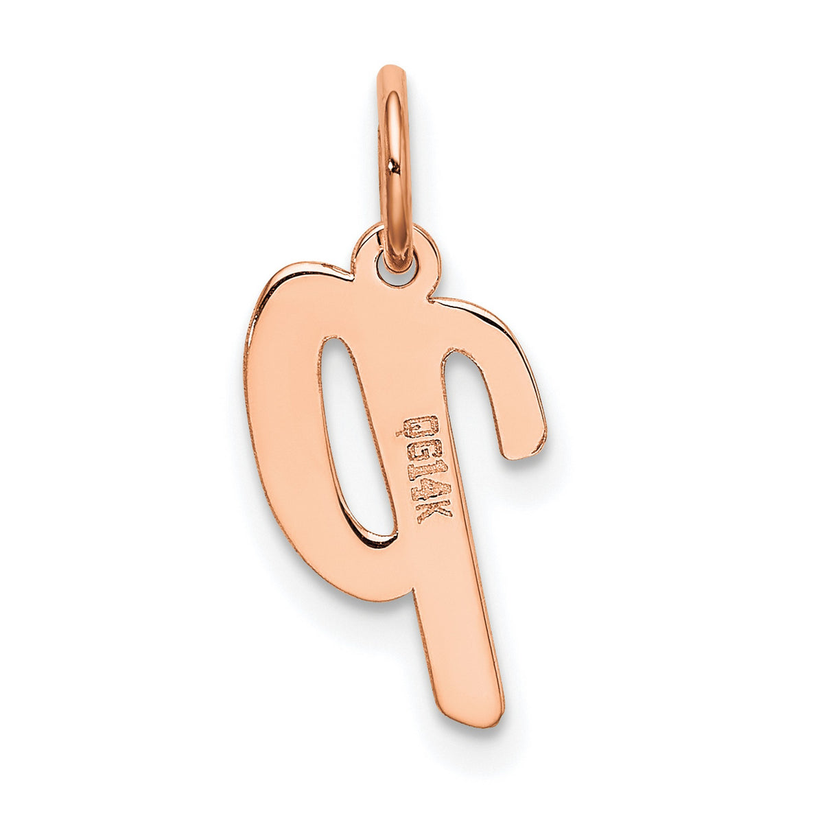 14k Rose Gold Letter P Pendant, Script Initial Charm, Polished Alphabet Jewelry for Women