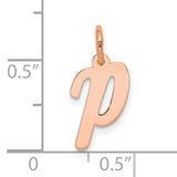 14k Rose Gold Letter P Pendant, Script Initial Charm, Polished Alphabet Jewelry for Women