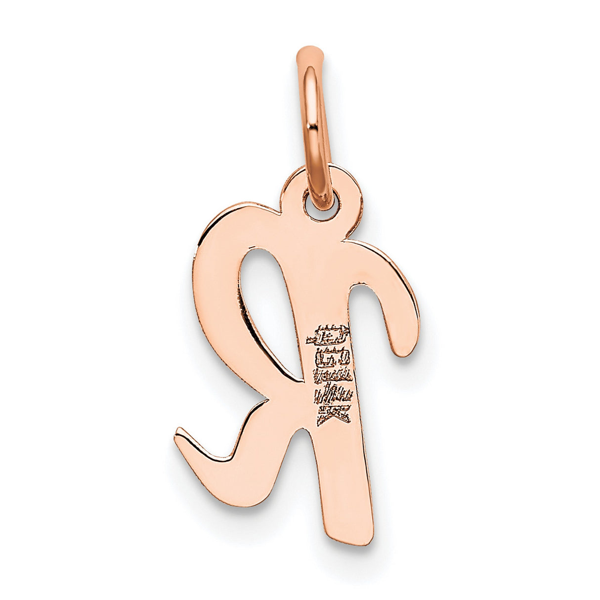 14k Rose Gold Script Letter R Pendant, Dainty Alphabet Charm for Women and Unisex Wear