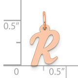 14k Rose Gold Script Letter R Pendant, Dainty Alphabet Charm for Women and Unisex Wear
